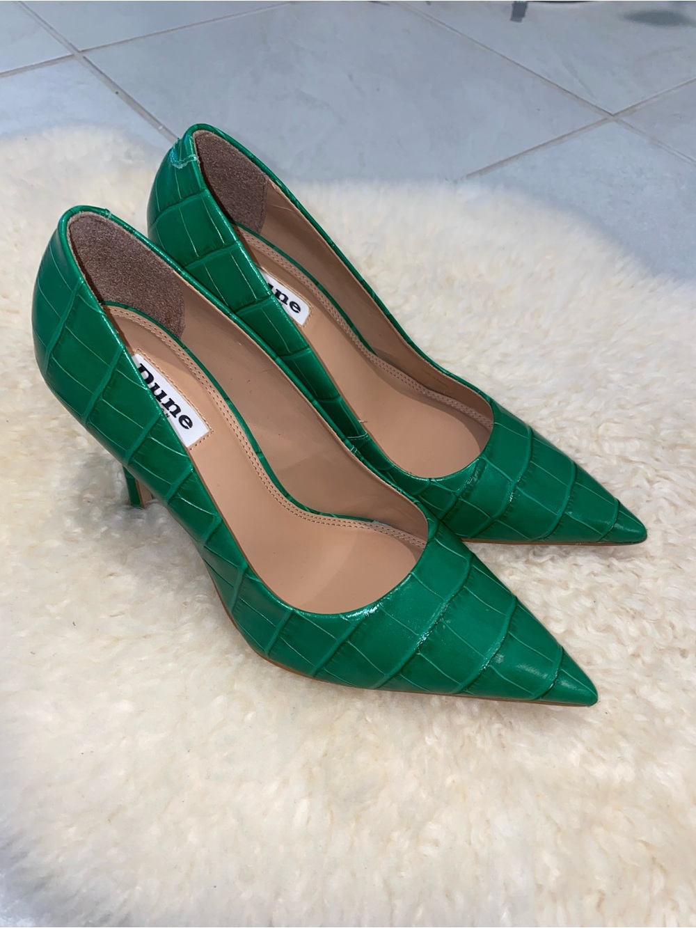 Dune London Green Croc-Effect Pointed Toe Pumps